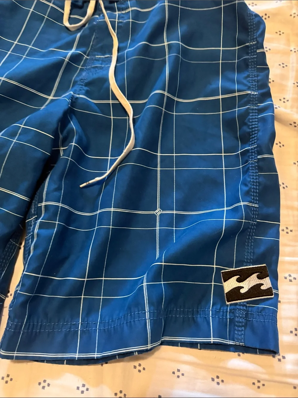 Billabong Men's Blue Plaid Boardshorts with Drawstring